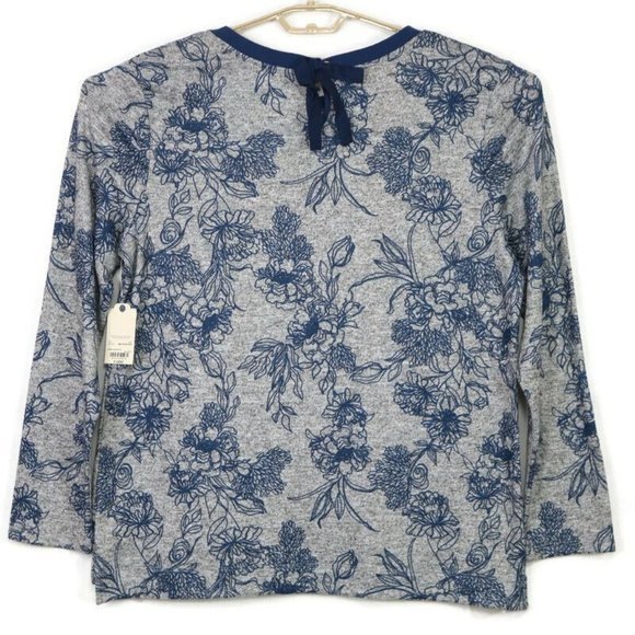 St John's Bay Shirt Top Tunic Grey Blue Floral Knit Long Sleeve XL - Picture 2 of 11